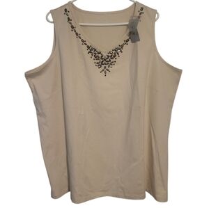 Catherines Taupe Beaded VNeck Tank Top, Plus Size 3X 26/28W New With Tag